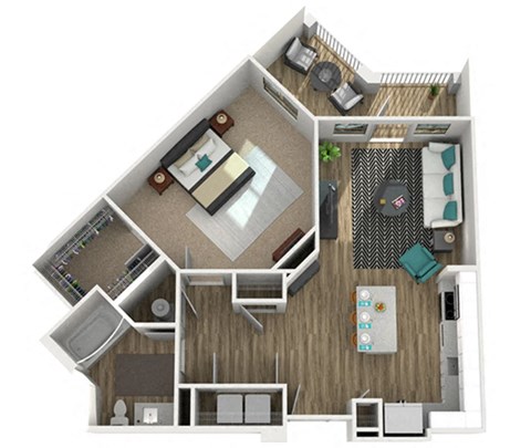 bedroom floor plan an open concept living room and kitchen with a fireplace